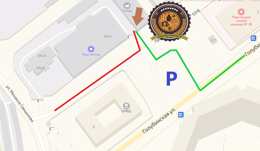 Схема проезда г. Москва, ул. Голубинская, д. 4-а, стр. 2. Домашние-пивоварни.ру